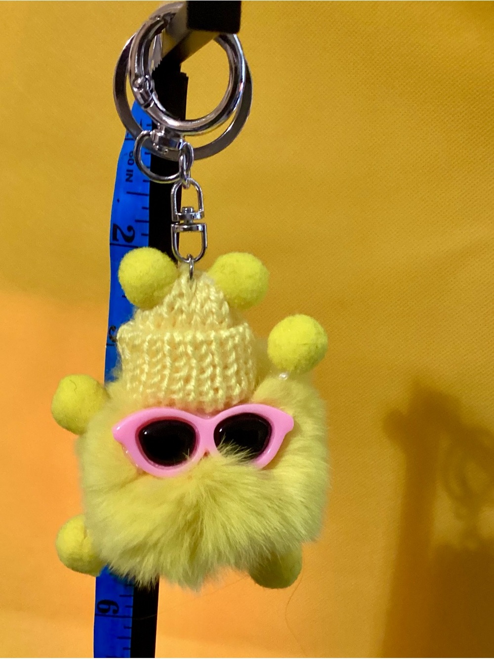 NWT - Yellow Pom-Pom Keychain Plush with Pink Sunglasses